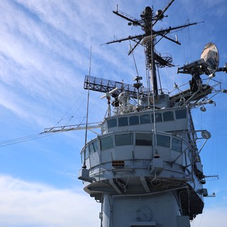 USS Hornet Command Tower Against Blue Sky