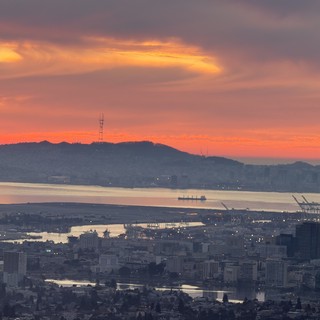 San Francisco Bay at Sunset with Distant Hills