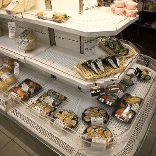 A Deli Display Case Filled with Sushi and More