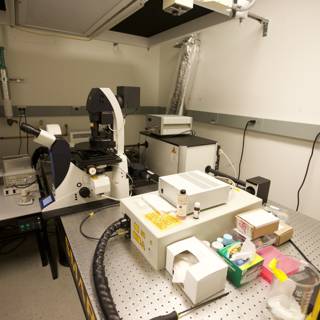 Microscope on Laboratory Table