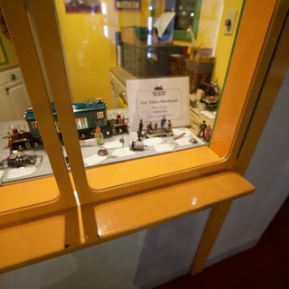Vintage Toy Train Mechanic Miniature Display Behind Glass