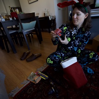 Christmas Morning Stocking Surprises in Festive Pajamas