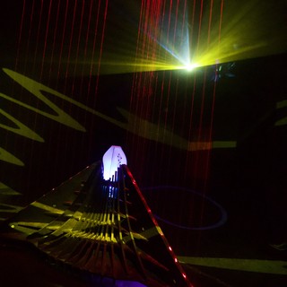 Laser Light Sculpture in Dark Gallery Space