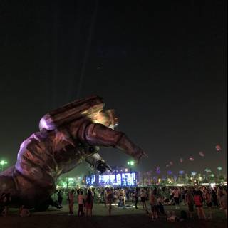 Illuminated Giant Turtle Statue at Night Sky