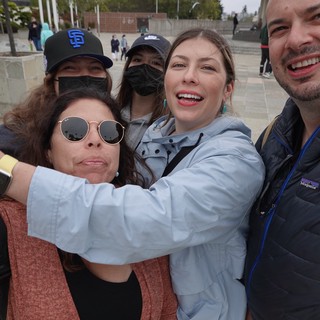 Friends Taking Selfie in Urban Plaza