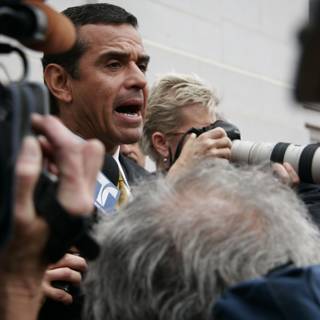 Antonio Villaraigosa Surrounded by Reporters