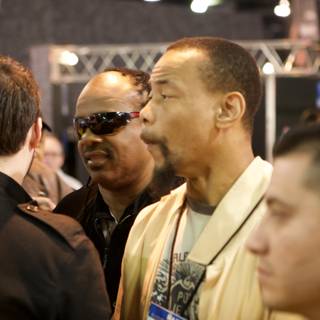 Stevie Wonder chats with a fellow musician