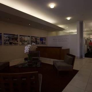 Interior Design of Lobby with Reception Desk and Chairs