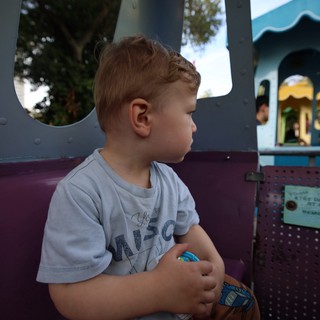 Young Boy Enjoying a Carousel Ride at Fantasyland