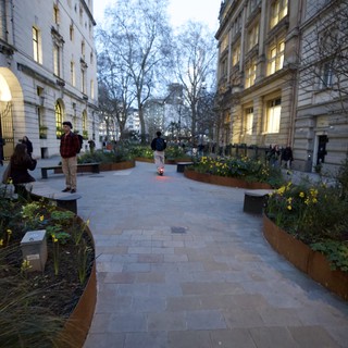 Twilight Urban Garden Pathway in Historic London
