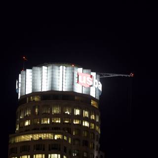 Metropolis Tower glowing in the Night Sky
