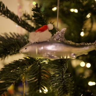 Festive Shark Christmas Ornament with Santa Hat