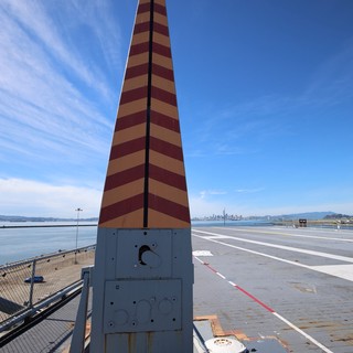 Striped Aircraft Arresting Barrier on USS Hornet Flight Deck