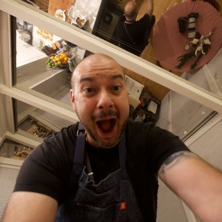 Christmas Morning Kitchen Selfie with Excited Expression