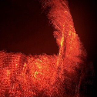 Digital Inferno: Abstract Portrait in Red Particles