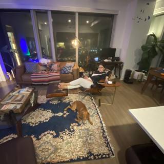 Man and Dog Relaxing in San Francisco Living Room