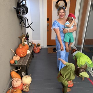 Family Halloween Celebration on Decorated Front Porch