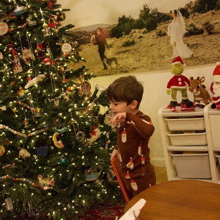 Child Admiring Christmas Tree on Christmas Morning
