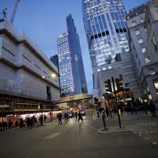 Twilight Rush Hour in London's Financial District
