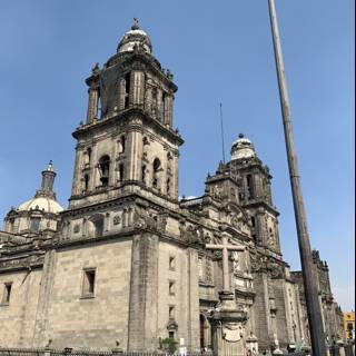 Magnificent Cathedral of Mexico Contrasted Against Blue Sky
