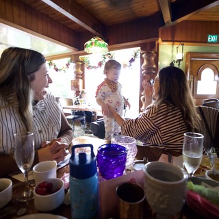 Family Dining Moment in Rustic Restaurant