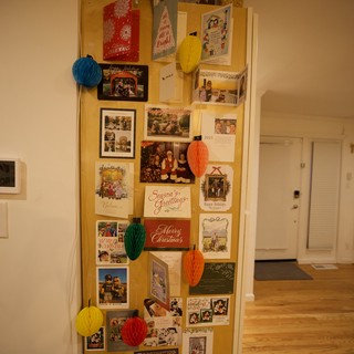 Holiday Card Display Board with Decorative Ornaments
