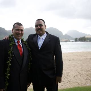 Two Men in Suits Enjoying the Beach View