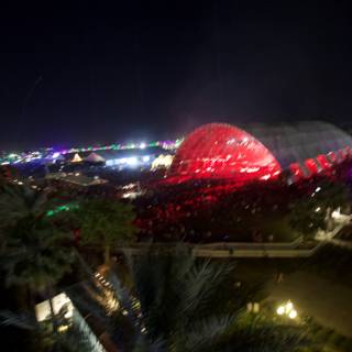 The Illuminated Red Dome of the Coachella Planetarium