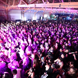 Massive Indoor Crowd Pulsates Under Purple Festival Lights
