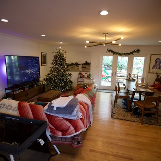 Cozy Living Room Decorated for Christmas Evening