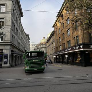 Green Bus in Urban Zurich