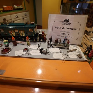 Vintage Toy Train Repair Shop Display at Railroad Museum