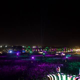 Nighttime Concert Crowd Under Neon Lights