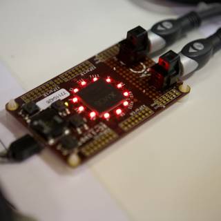 Microcontroller Aglow with Red Leds