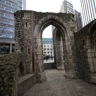 Medieval Church Ruins Among Modern London Architecture