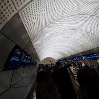 Curved Escalator Tunnel at Canary Wharf Underground Station