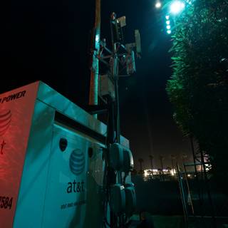 Illuminated Cell Phone Tower at Night