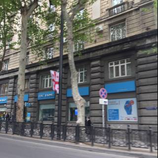 Blue Sign Building in Urban Tbilisi