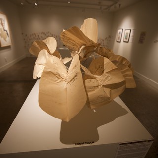Abstract Wooden Sculpture in Contemporary Art Gallery