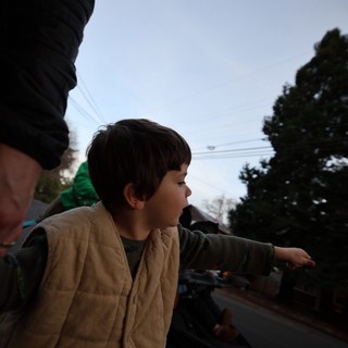 Child Gazing Forward During Evening Walk