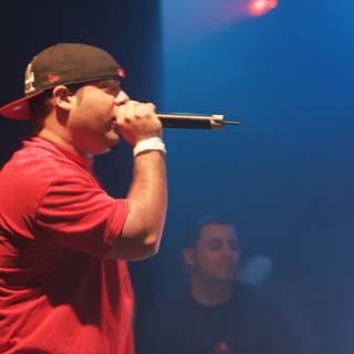 Entertainer on stage with microphone