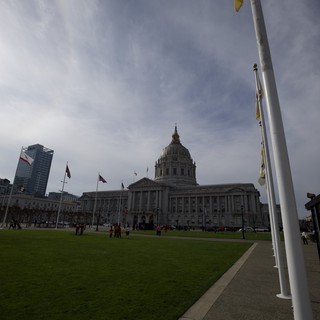 San Francisco City Hall Under Dramatic Cloudy Skies
