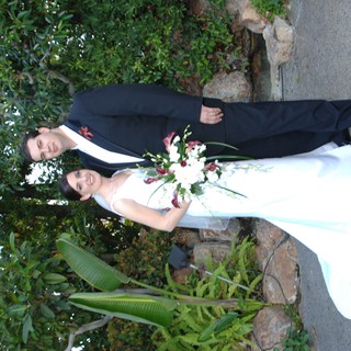 Elegant Outdoor Wedding Portrait of Bride and Groom