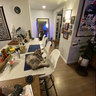 Feline Art Critic in the Dining Room