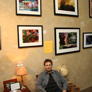 Man Contemplating Art in Gallery