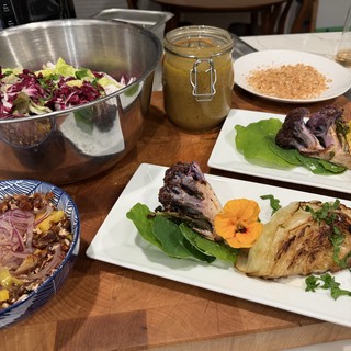 Homemade Asian-Inspired Dinner Spread with Fresh Salad