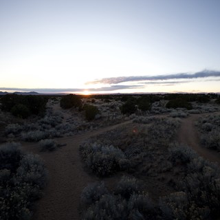 Desert Sunset Over Sagebrush Trail at Dusk