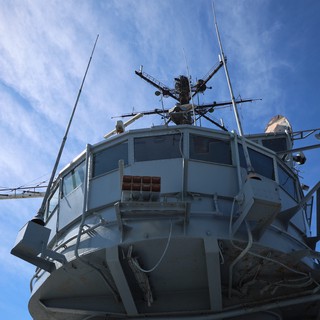 Vintage Naval Vessel Bridge with Communication Equipment