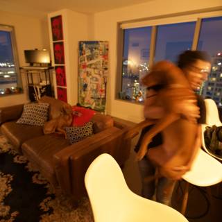 Man and Dog Cozy up in Chic Living Room