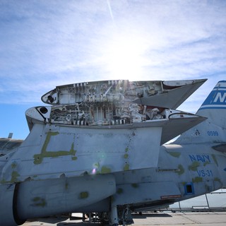 Navy Fighter Jet Interior Exposed on USS Hornet Deck